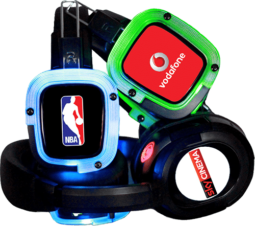 Cuffie personalizzate Silent disco koptelefoons gepersonaliseerd met een bedrijfslogo